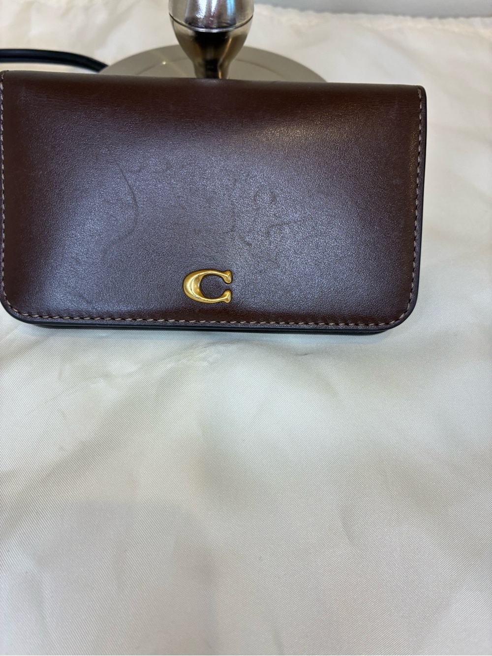 Coach Slim Brown Leather Card Case Wallet Gold C Logo